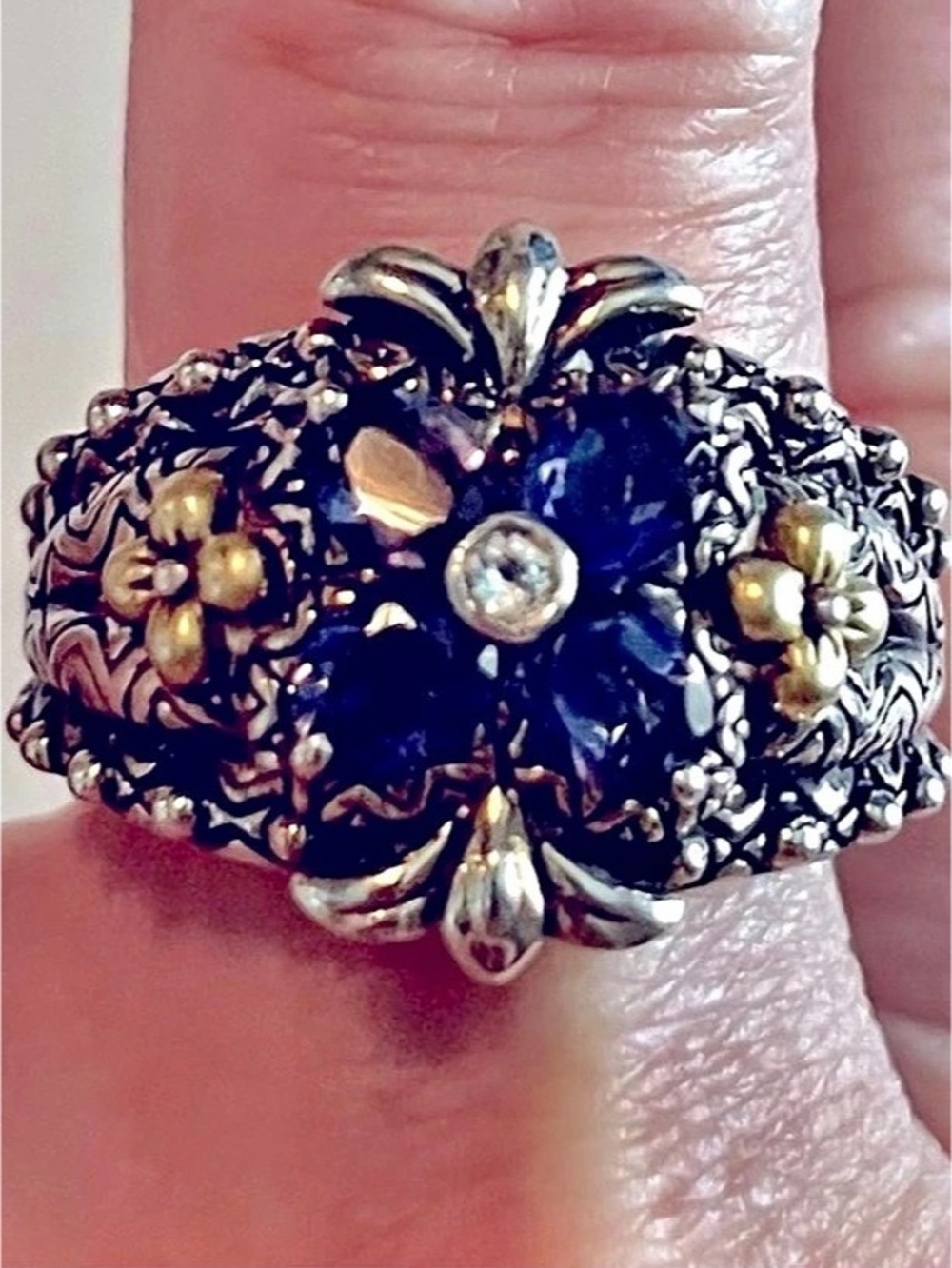 Barbara Bixby iolite silver & Gold Statement Ring Like New